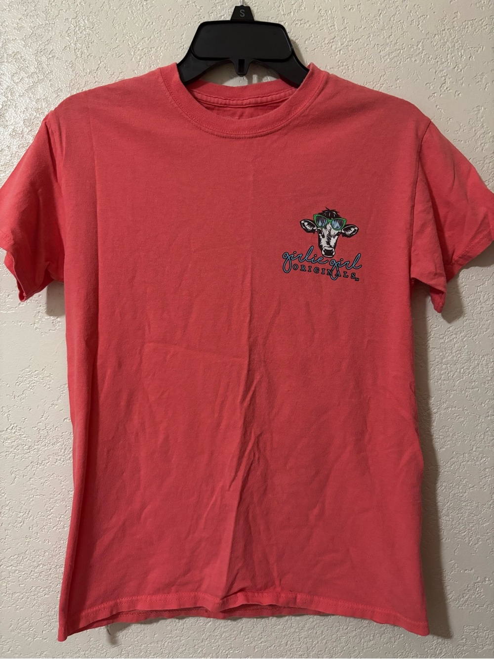 Coral Short-Sleeve Tee with Cow Graphic